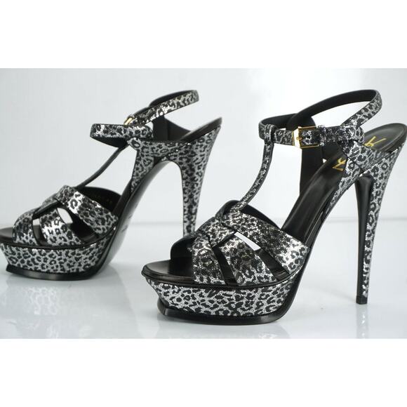 Saint Laurent Leopard Spotted Tribute T strap Platform Sandal SZ 40 10 New $995 - Picture 7 of 11